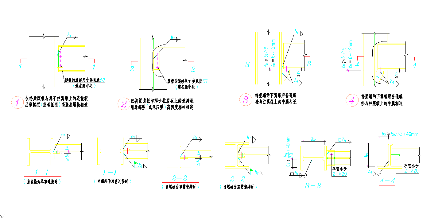 某地钢结构梁柱节点板连接CAD图纸-图二