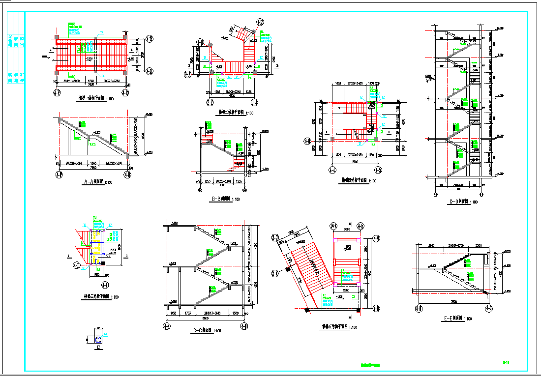 典型某钢筋混凝土楼梯设计节点构造CAD详图-图二