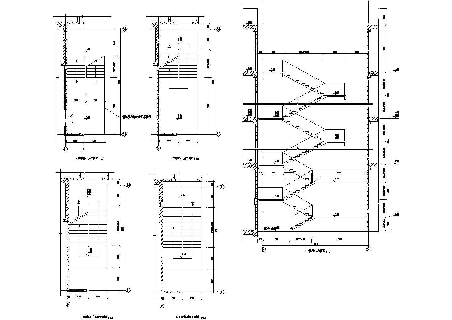 常用的楼梯设计CAD节点详图-图二