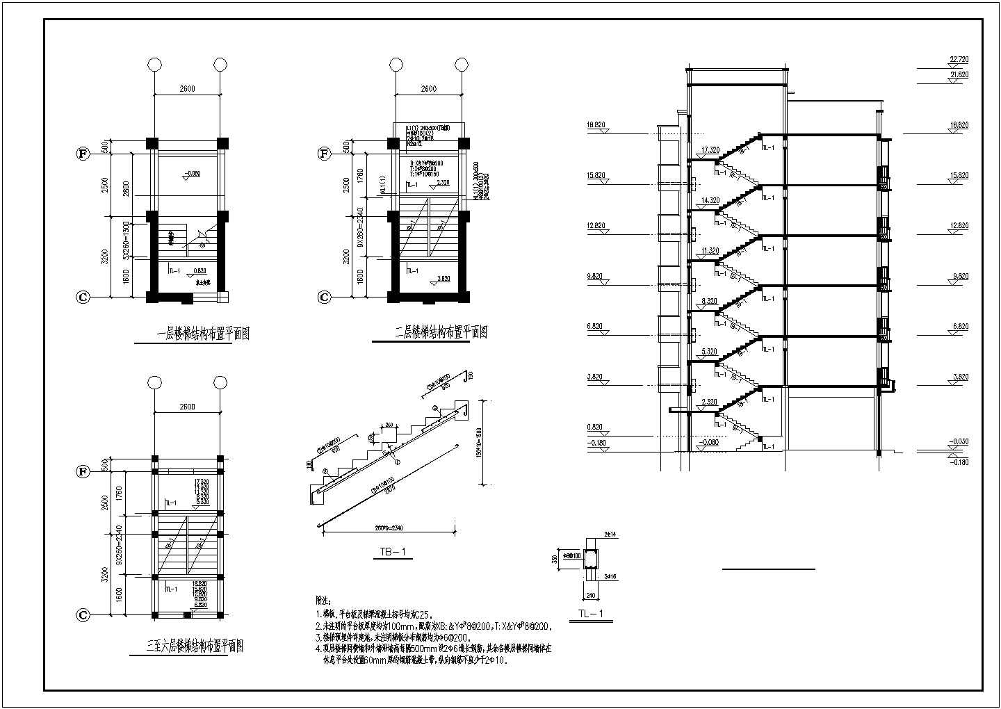 多层建筑楼梯结构布置节点详图-图一