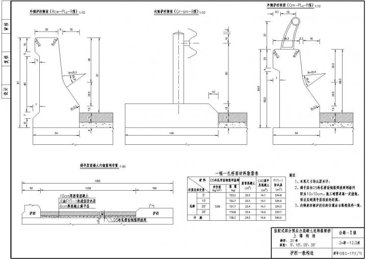 预应力混凝土连续箱梁上部护栏一般构造节点详图