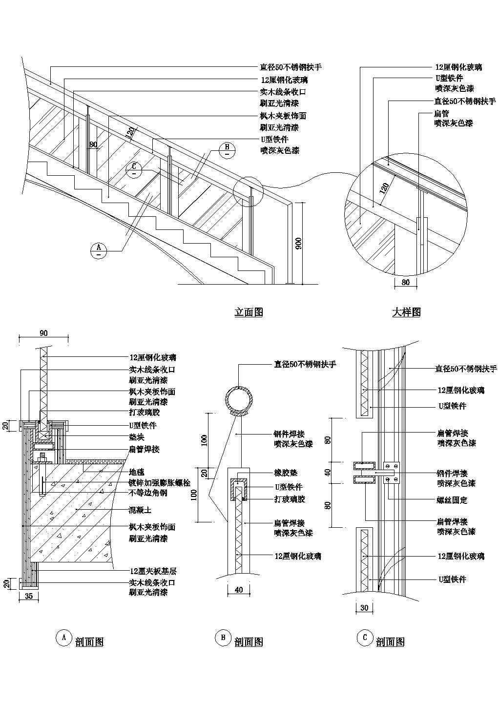 楼梯及踏步设计CAD节点详图-图二