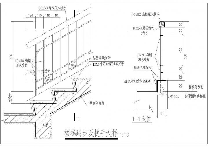 楼梯扶手建筑cad节点大样图（小型）（绘图细致）