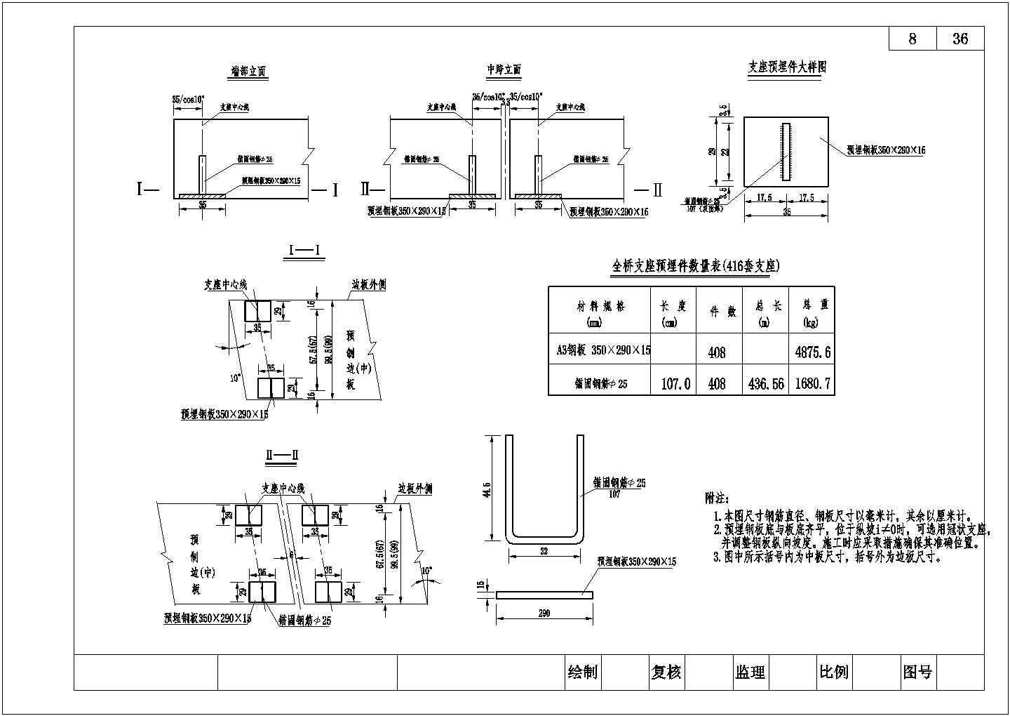 16米先张法预应力混凝土空心板支座预埋钢板构造节点设计详图-图二