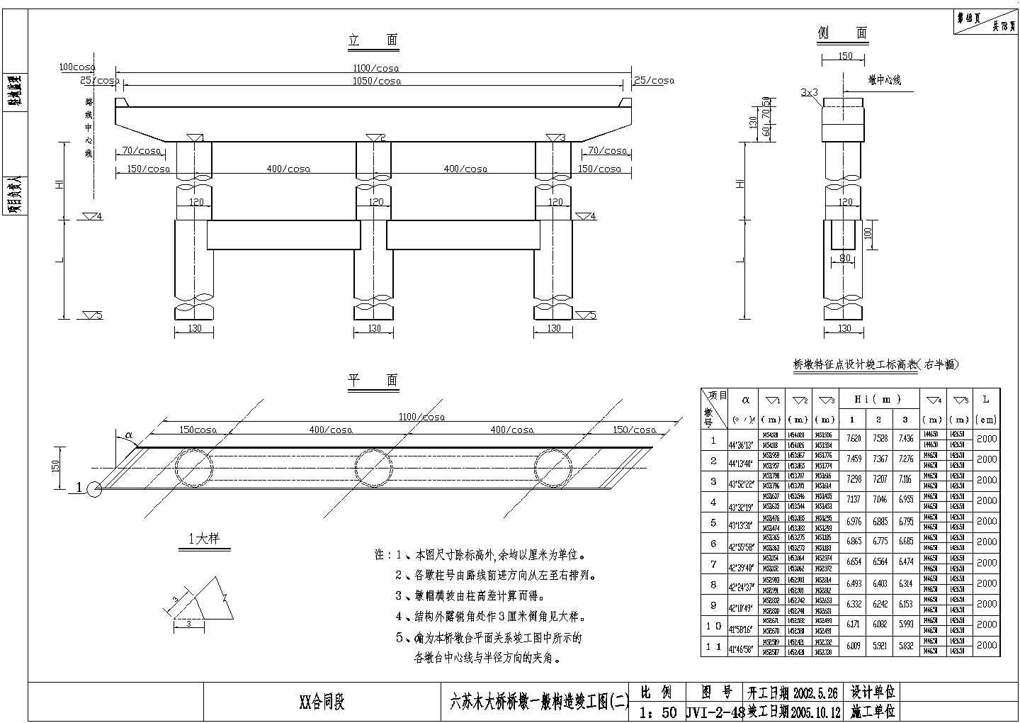 六苏木大桥桥墩一般构造CAD节点详图-图二