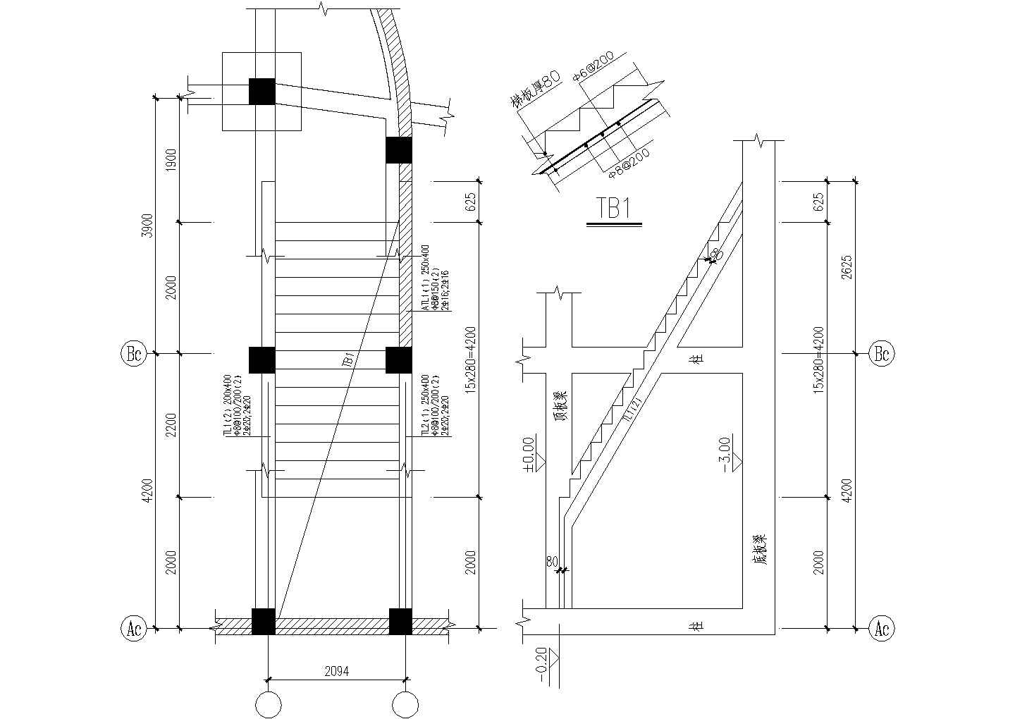 某建筑地下室楼梯设计CAD节点详图-图一