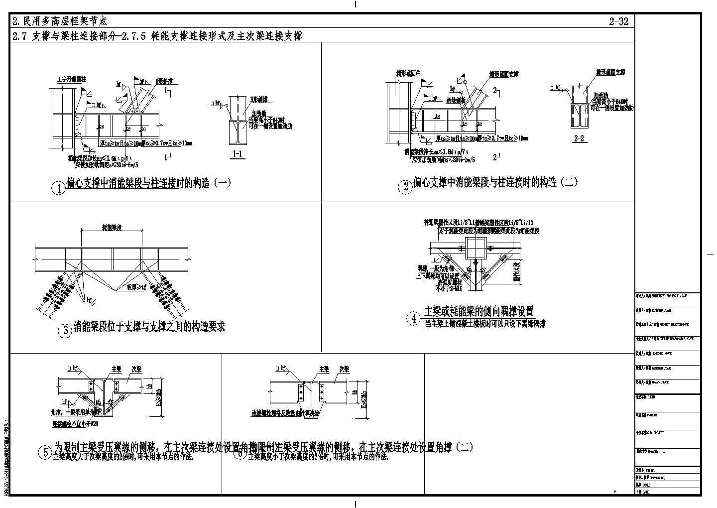 民用钢框架耗能支撑连接形式及主次梁连接支撑节点构造CAD图-图一