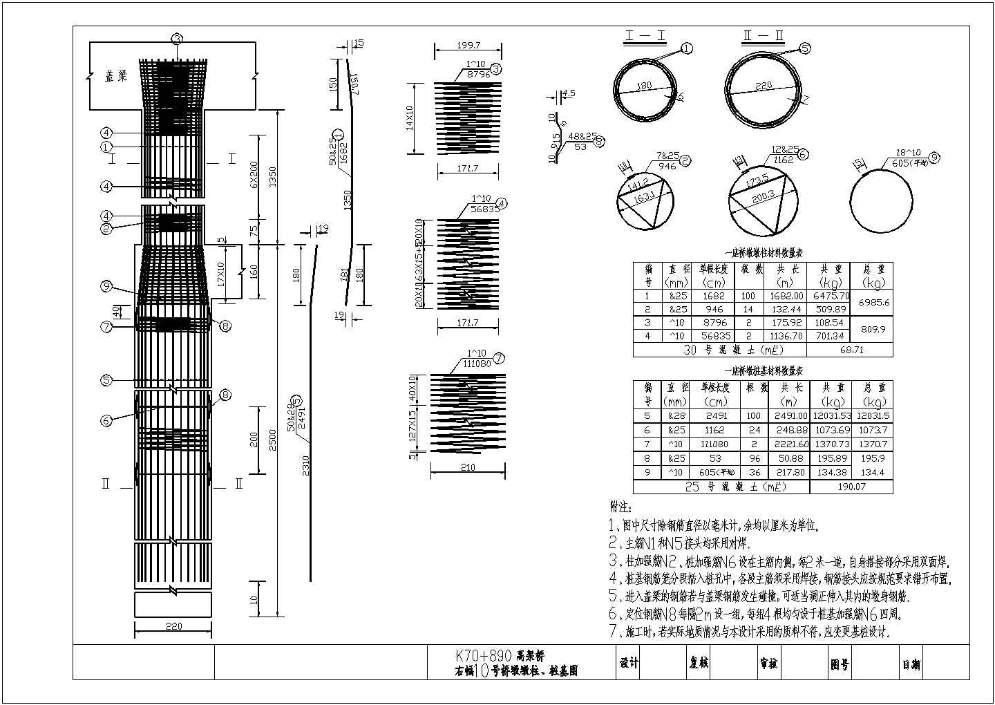 K70+890高架桥桥墩墩柱、桩基构造节点详图-图二