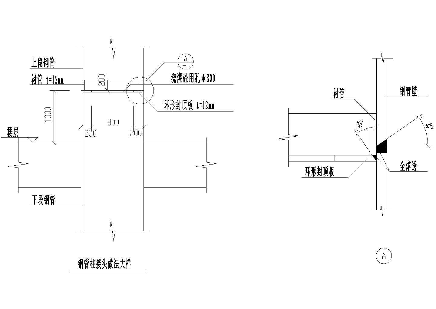 某标准型号钢管混凝土柱大样及连接节点详细设计施工CAD图纸-图二