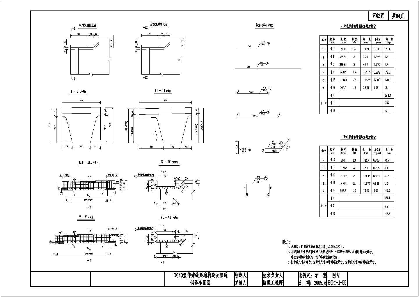 D640型伸缩缝梁端构造及普通钢筋布置CAD节点详图-图一