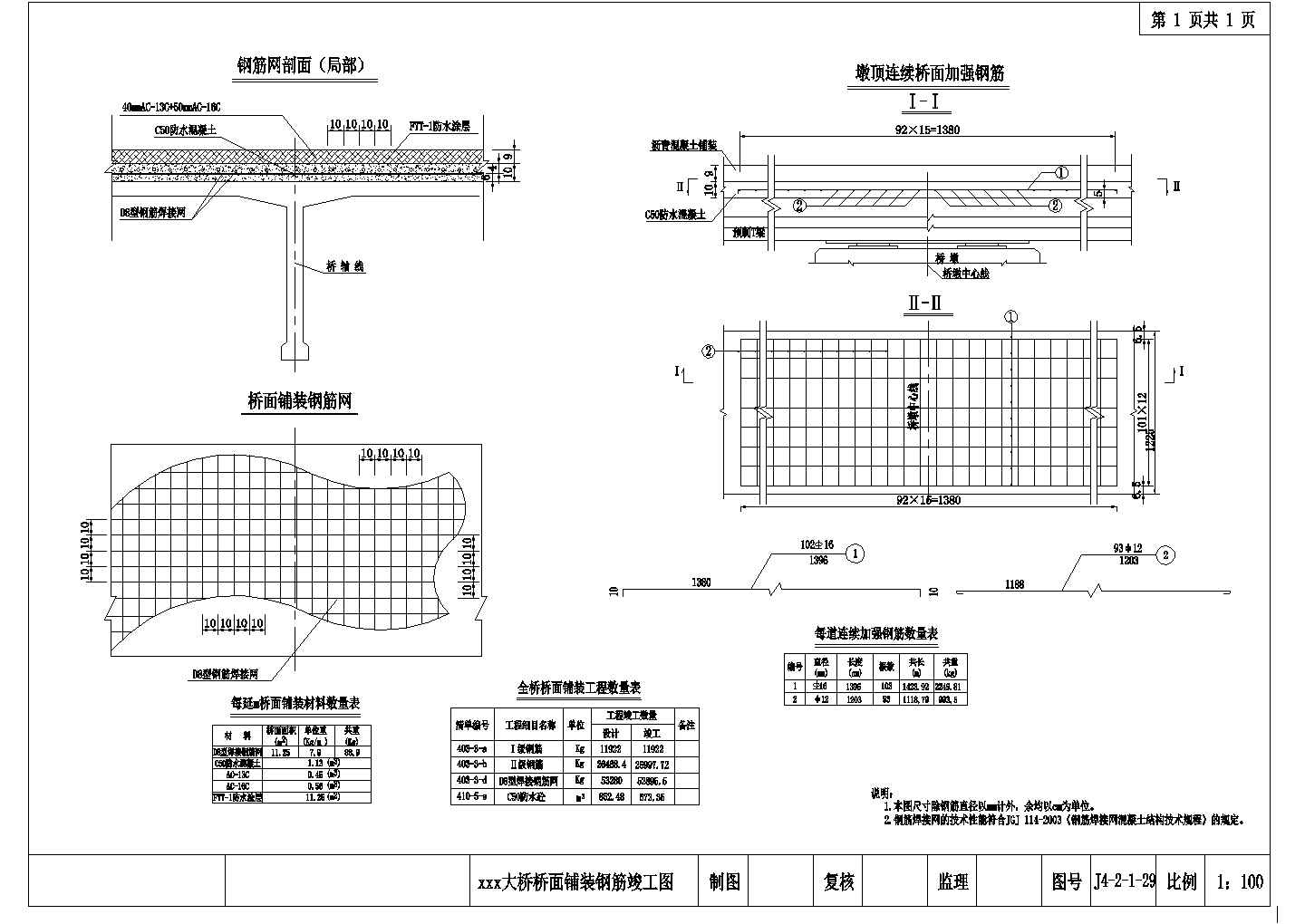 40m预应力混凝土连续T梁桥桥面铺装钢筋节点详图设计-图一