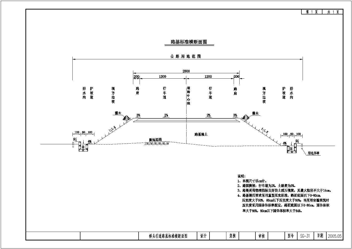 桥头引道路基标准横断面CAD节点详图-图一