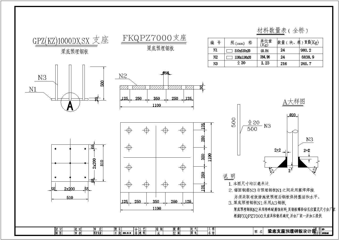 某桥梁梁底支座预埋钢板设计CAD节点详图-图二