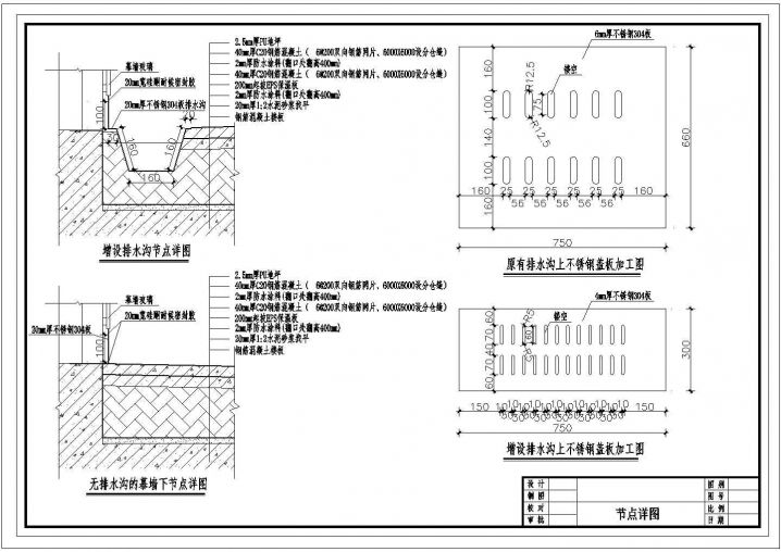 增设排水沟做法CAD节点详图