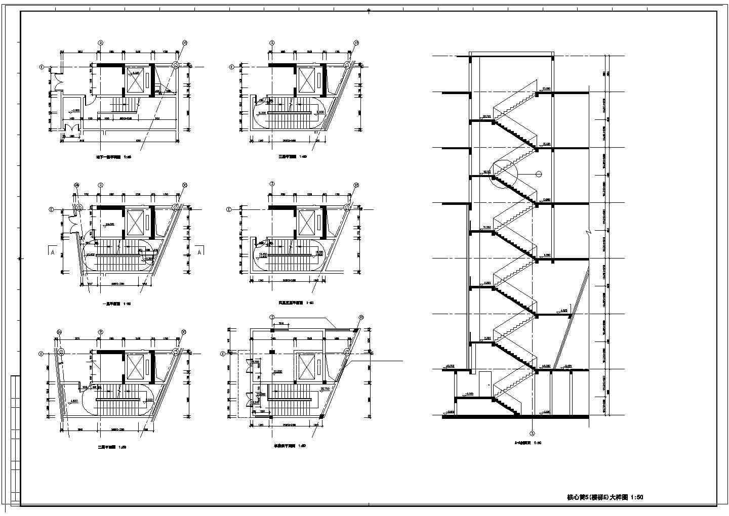 核心筒楼梯施工CAD节点详图-图一