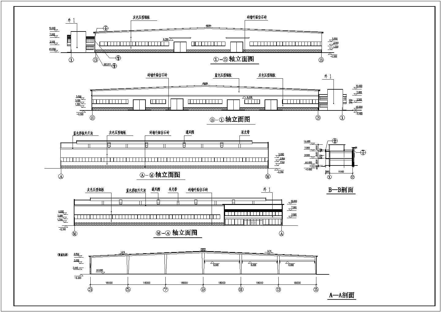 某单层轻钢结构生产厂房设计CAD详细建筑施工图-图二