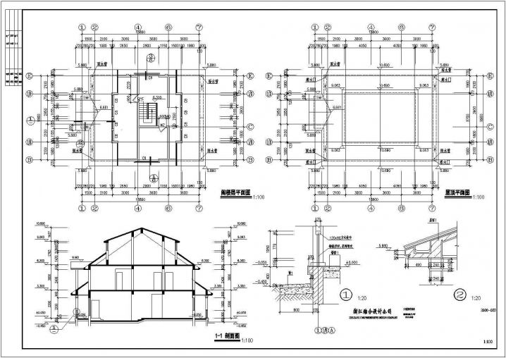 某框混结构二层带阁楼层别墅设计CAD建施详图
