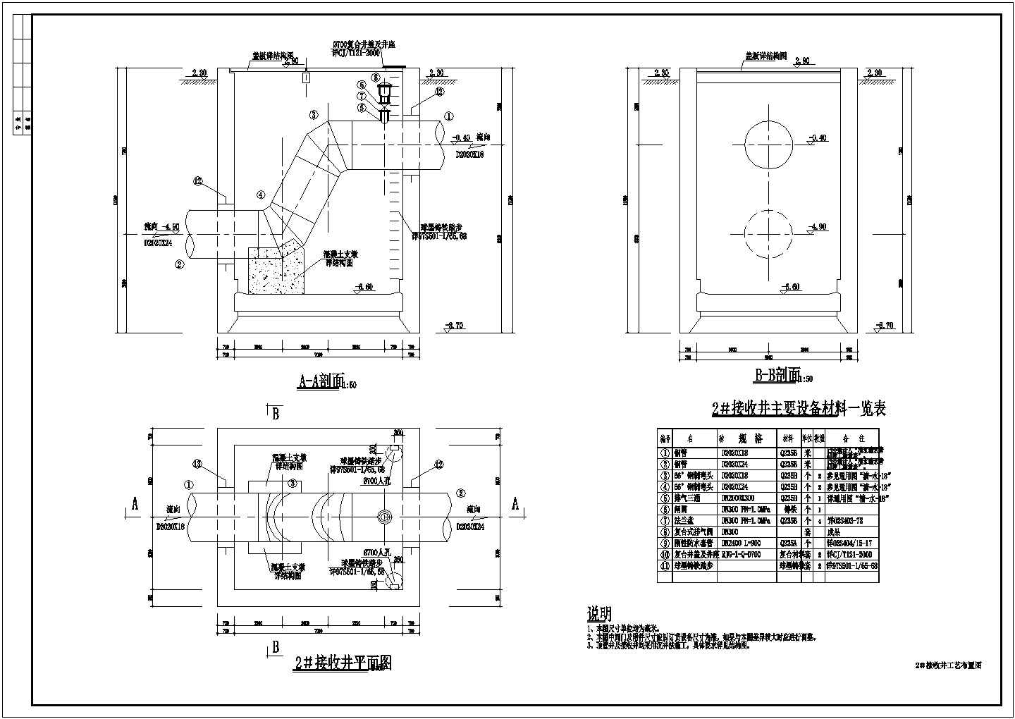 顶管井及接收井工艺布置CAD节点详图-图二