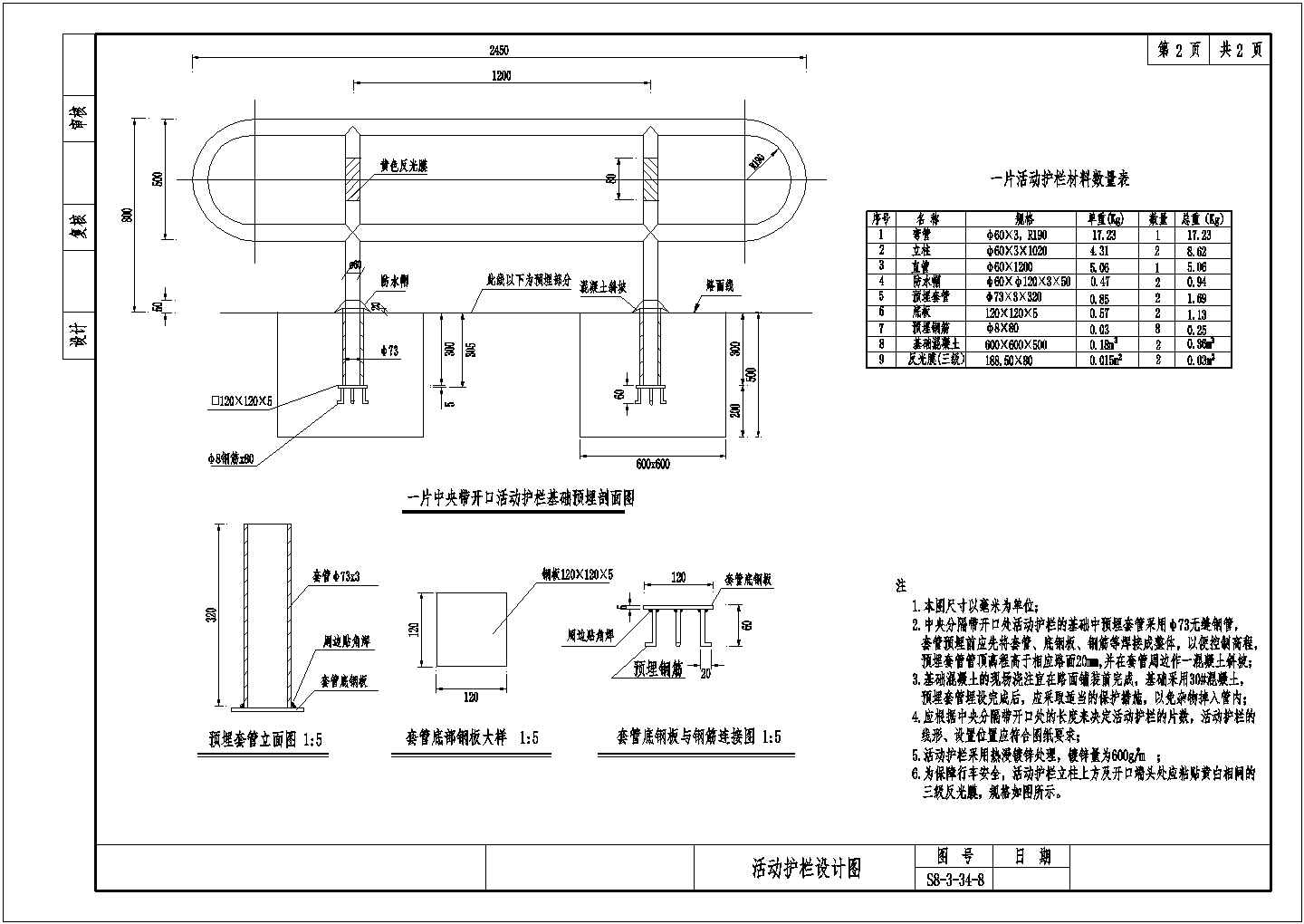 中央分隔带端头(CT)及活动护栏设计节点详图-图二