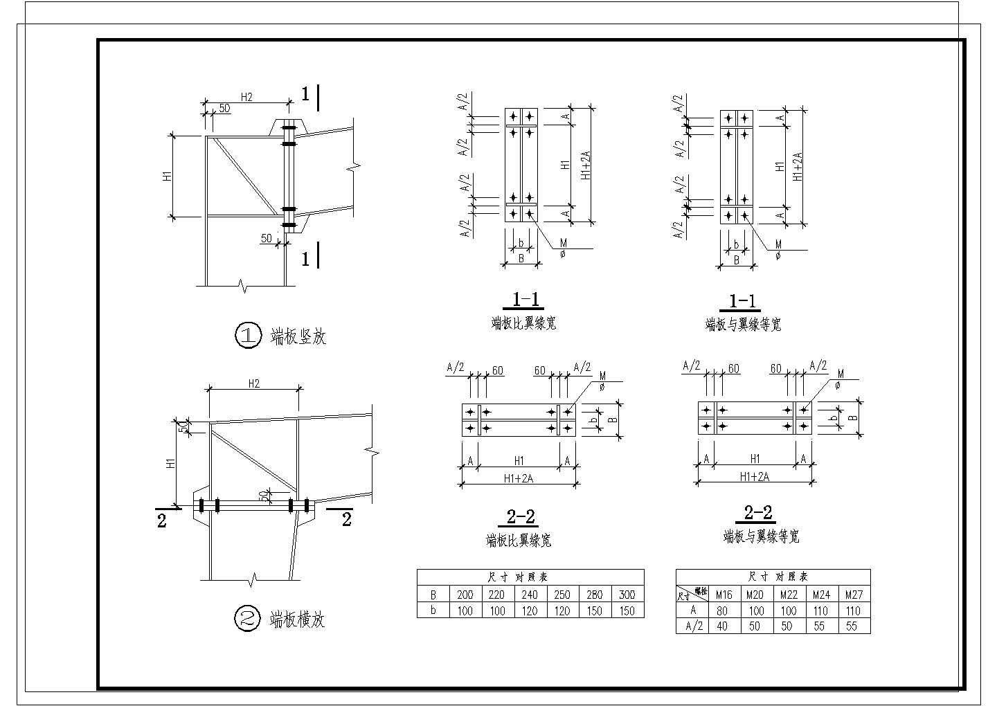端板横放、竖放及斜梁拼接CAD节点详图-图二