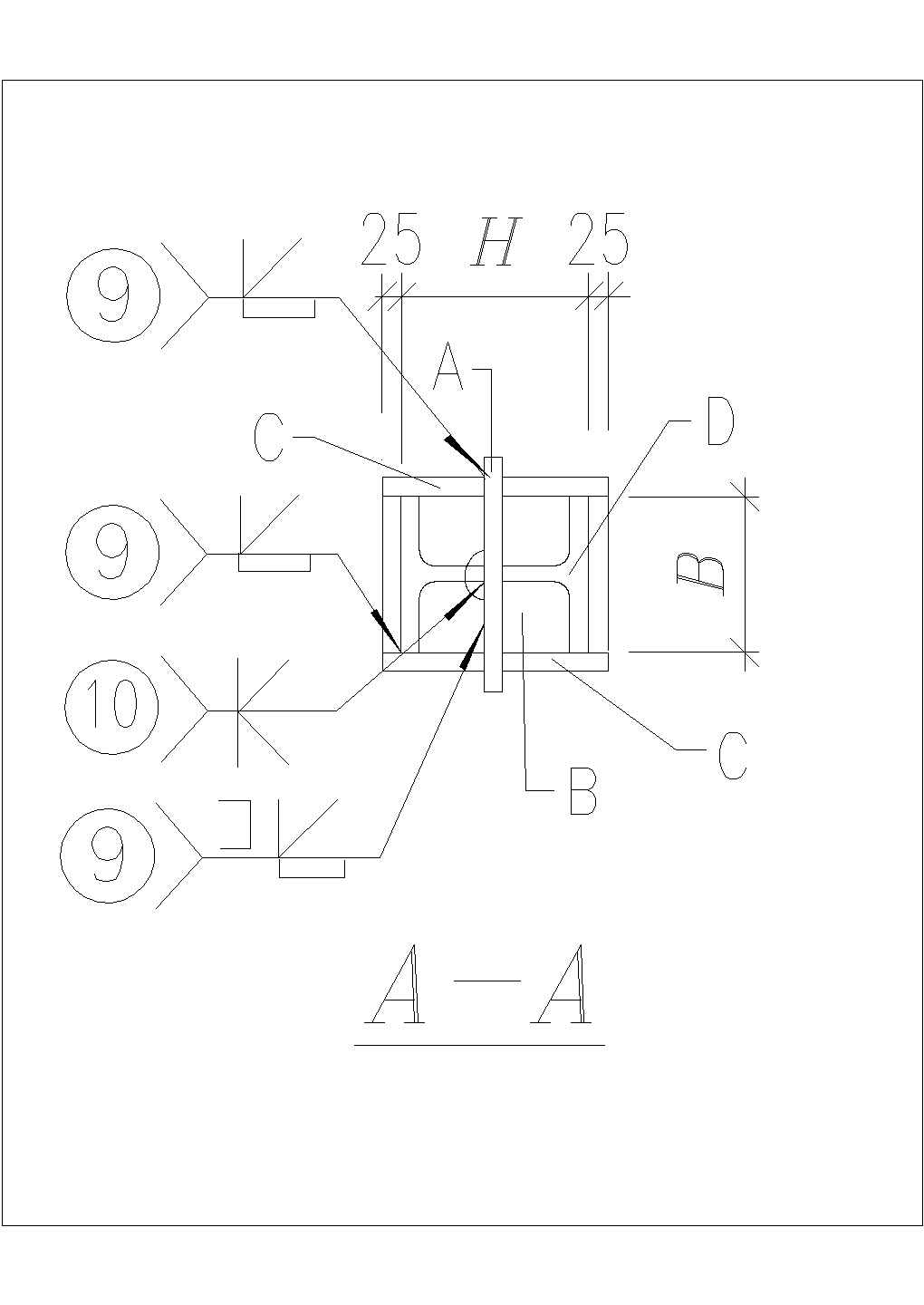 某建筑构造钢支撑斜杆杆端连接件CAD节点详图-图二