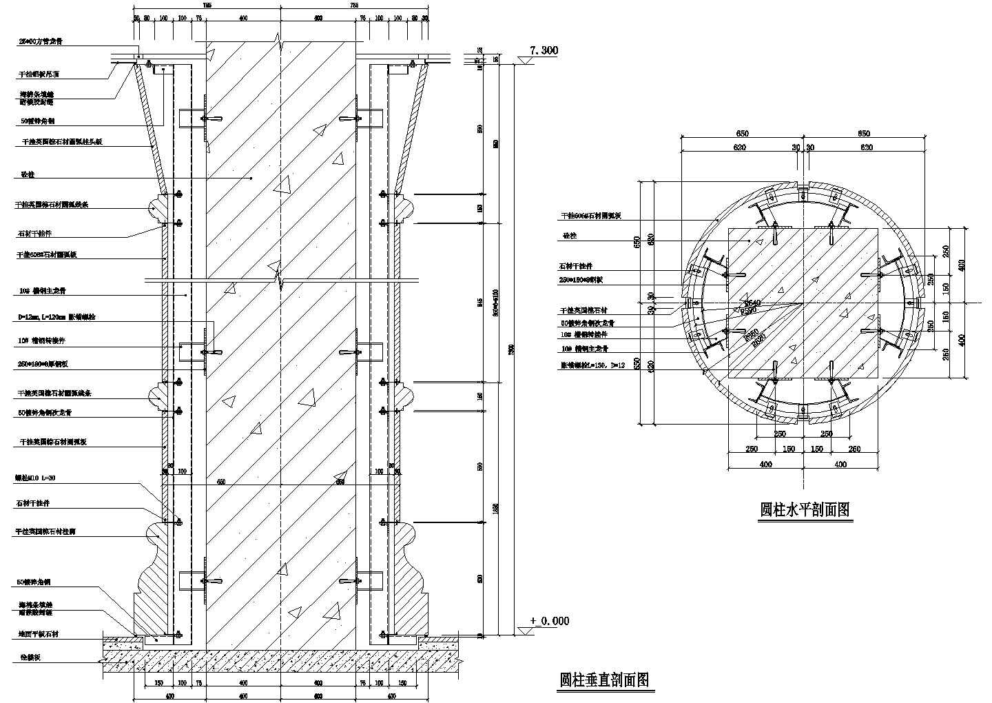 干挂石材圆弧板构造CAD节点详图-图一