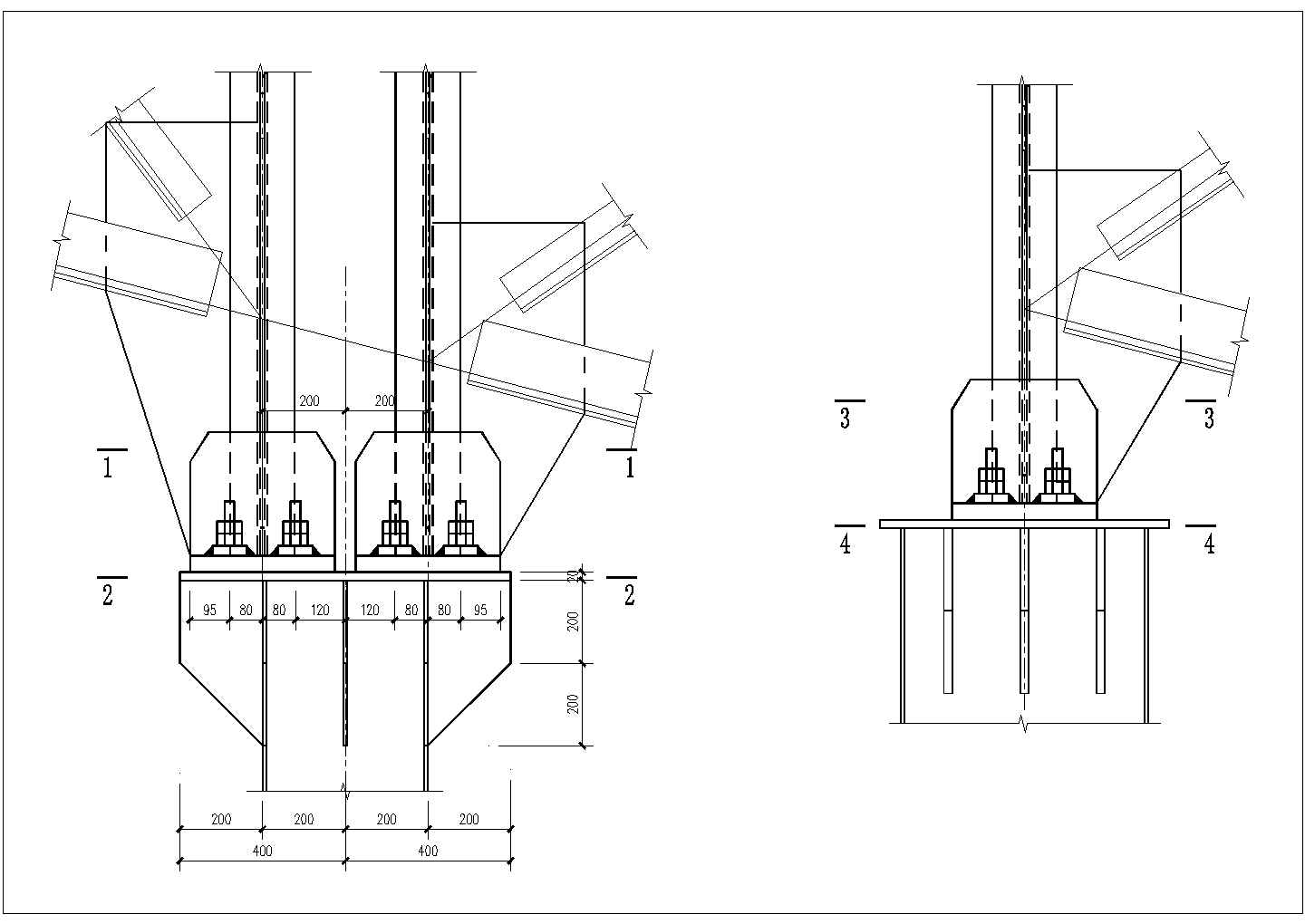 钢桁架与牛腿连接剖面CAD节点详图-图一