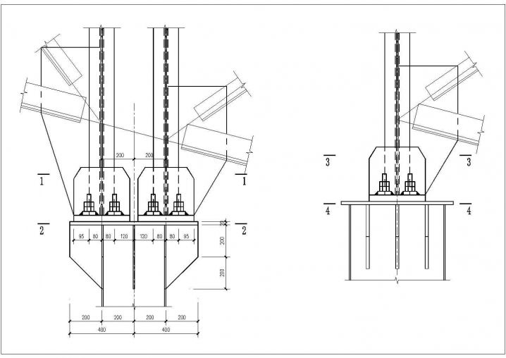 钢桁架与牛腿连接剖面CAD节点详图