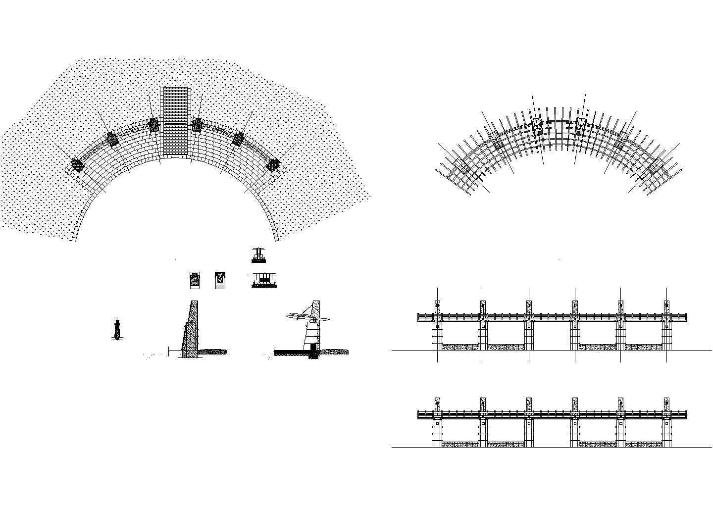 某小区弧形廊架景观设计CAD节点详图-图一