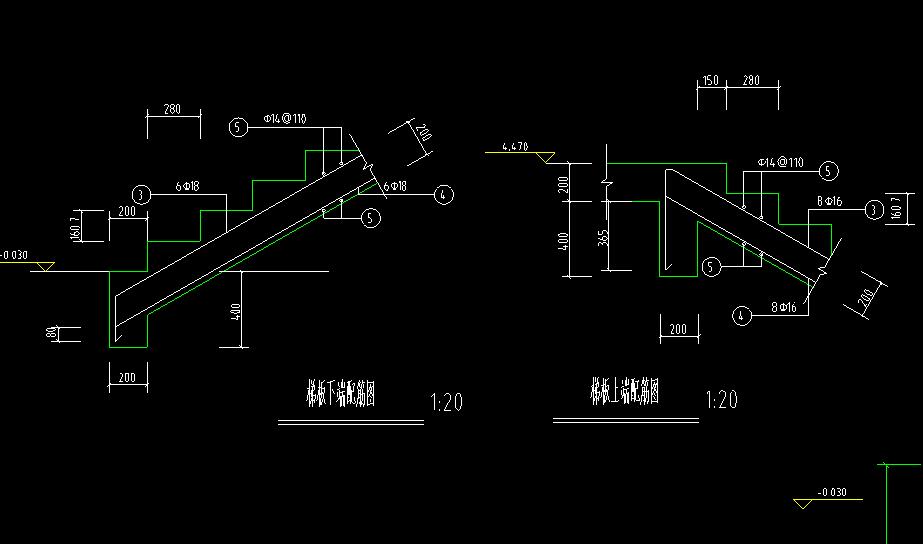 某建筑梯板截面配筋CAD节点详图-图二