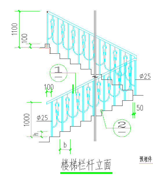 典型小区楼梯栏杆CAD节点详图-图一