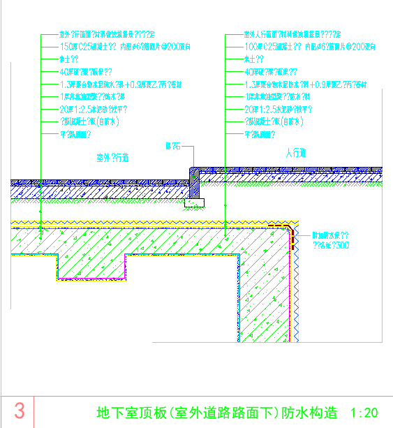 某大厦地下室顶板防水构造节点详图-图二
