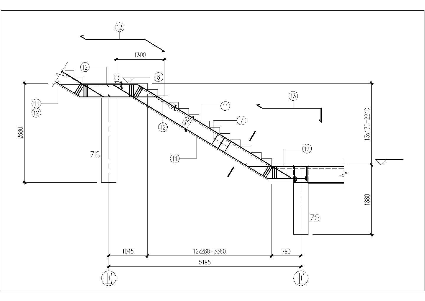某地弧形梁式楼梯建施CAD节点详图-图一