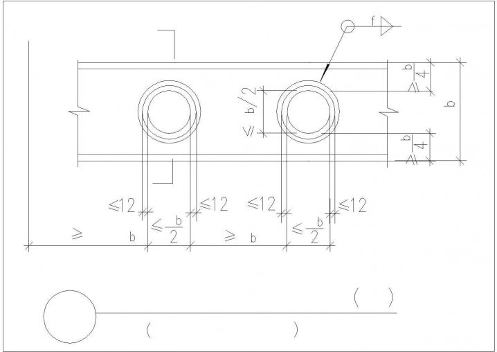 梁腹板圆形孔口的补强做法CAD节点详图