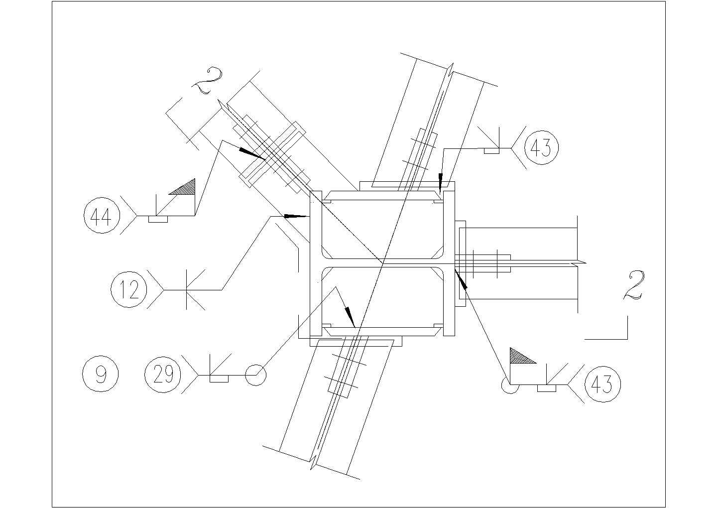 某建筑钢梁钢柱非正交连接做法CAD节点详图-图二