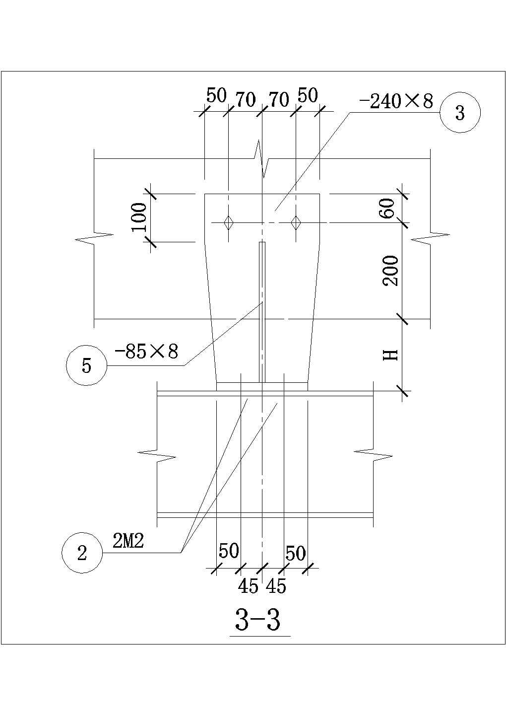 曲轨梁与钢筋混凝土梁连接做法CAD节点详图-图一