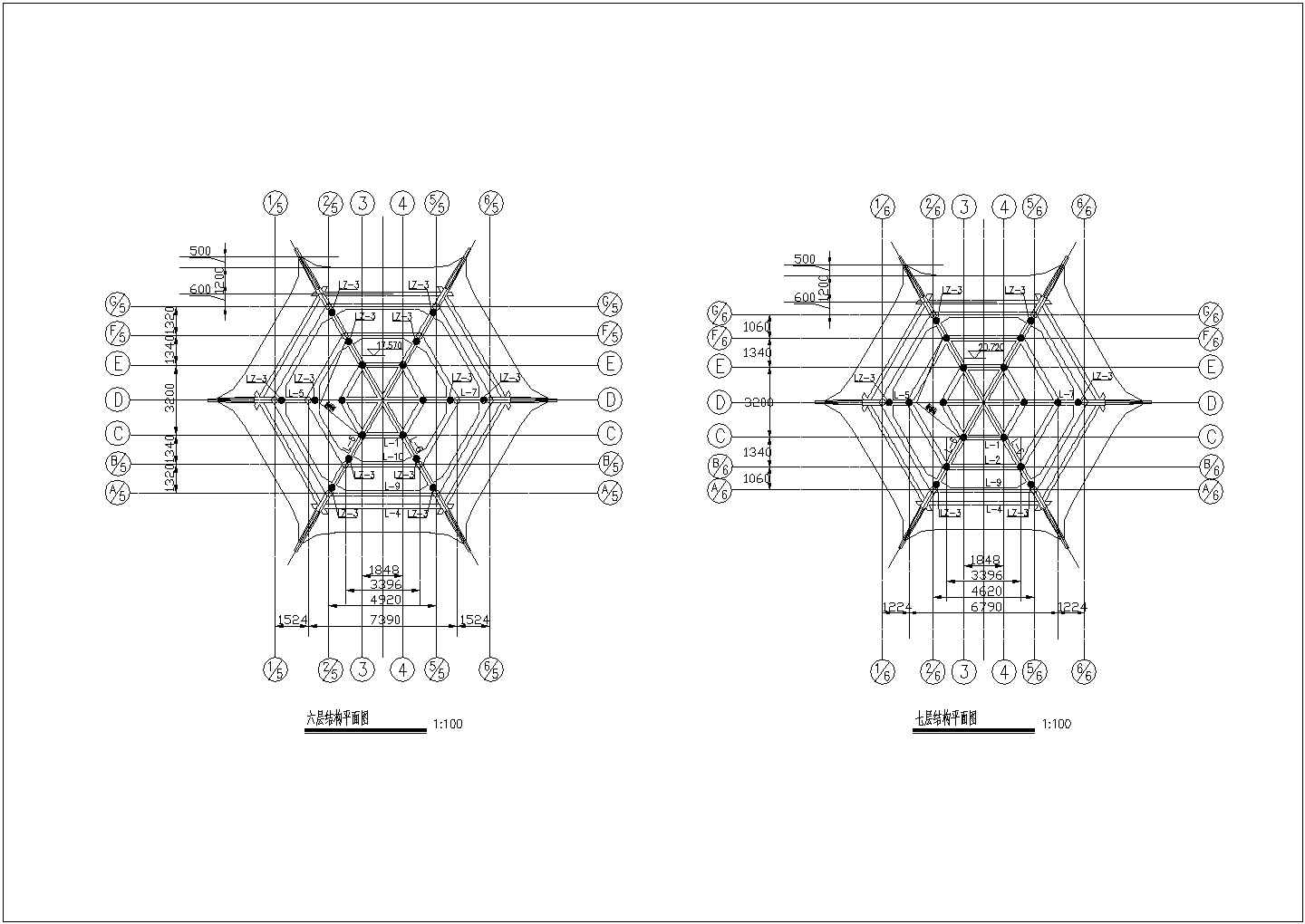 混凝土结构仿古塔顶层框架梁配筋节点详图-图二