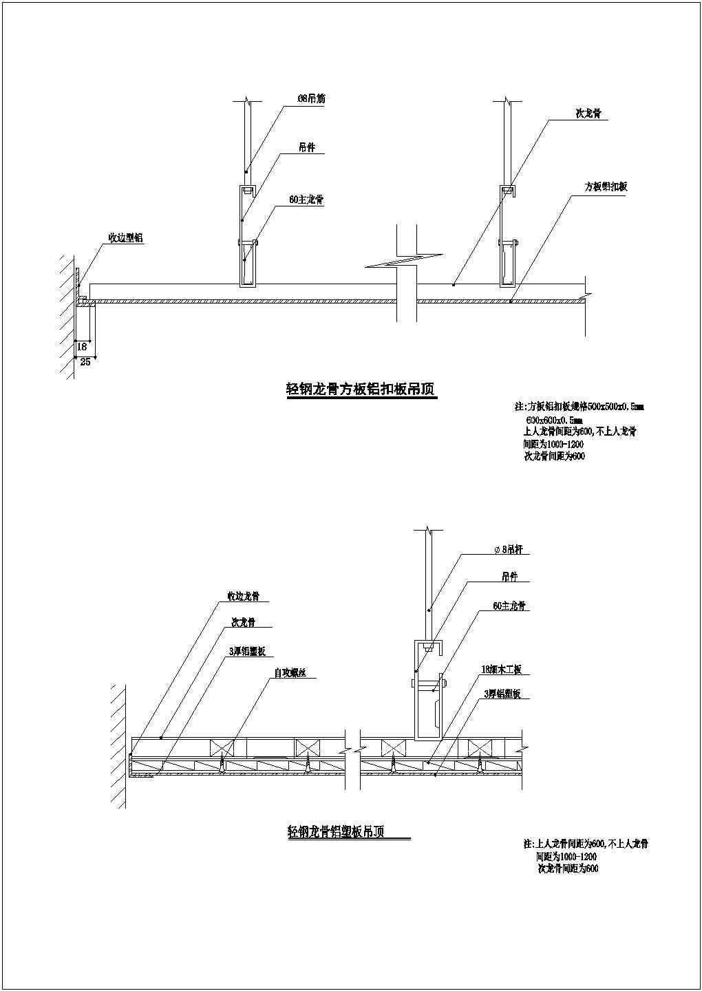 轻钢龙骨石膏板吊顶施工CAD节点详图-图一