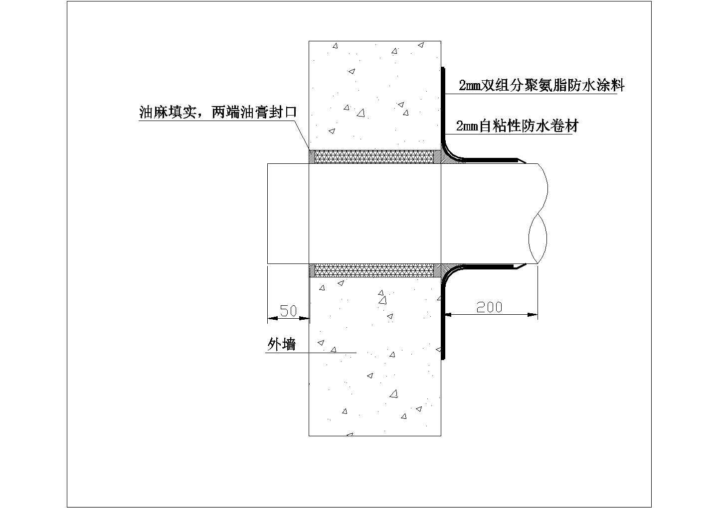 某建筑穿墙套管防水做法CAD节点详图-图一