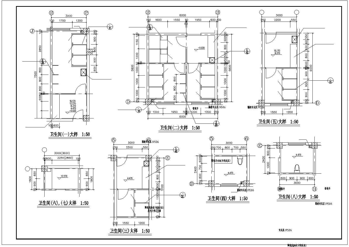 楼梯、电梯、卫生间装修设计大样节点详图-图二