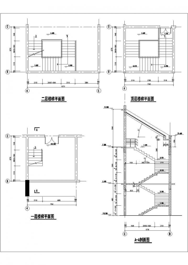 某建筑三跑楼梯施工CAD节点详图
