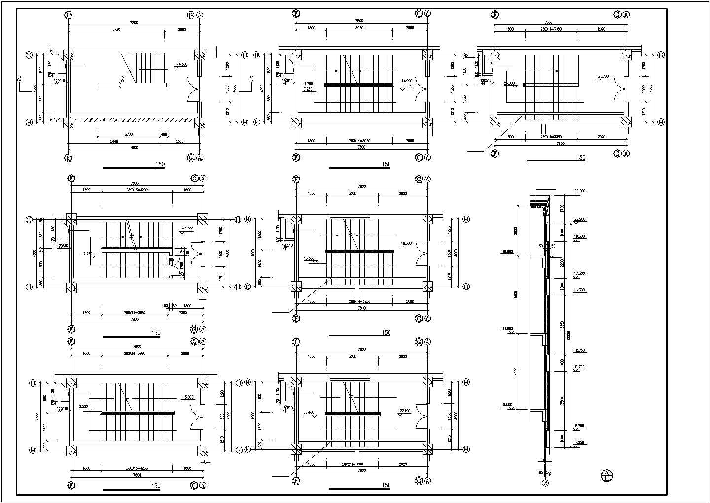 多层楼梯建施设计CAD节点详图-图二