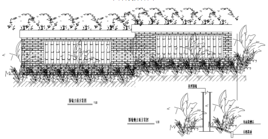 中式园林景观小品围墙设计节点详图-图二