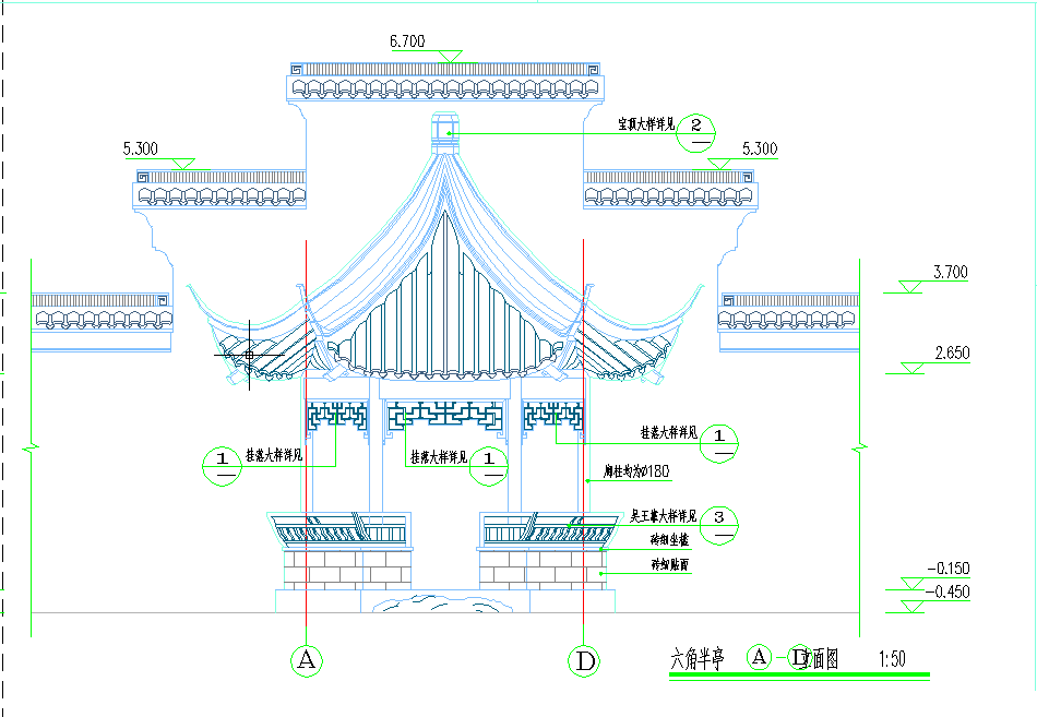 仿古六角半亭建施设计CAD节点详图-图一