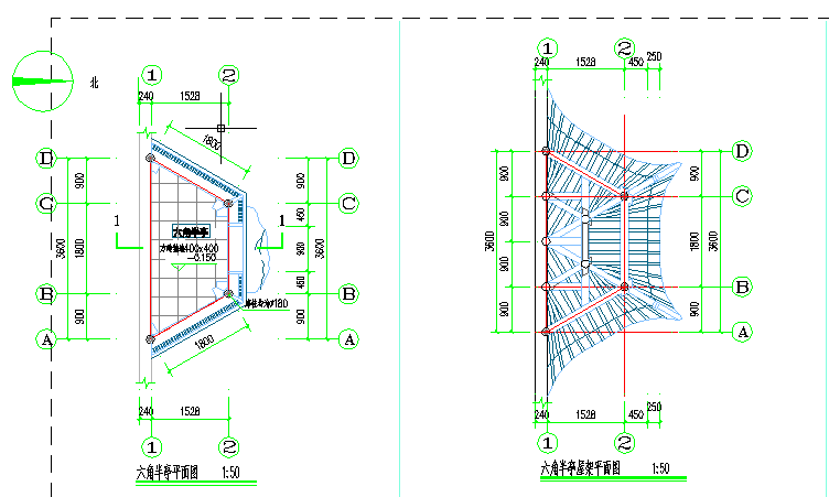 仿古六角半亭建施设计CAD节点详图-图二