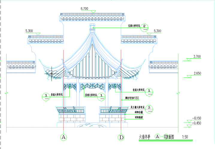 仿古六角半亭建施设计CAD节点详图