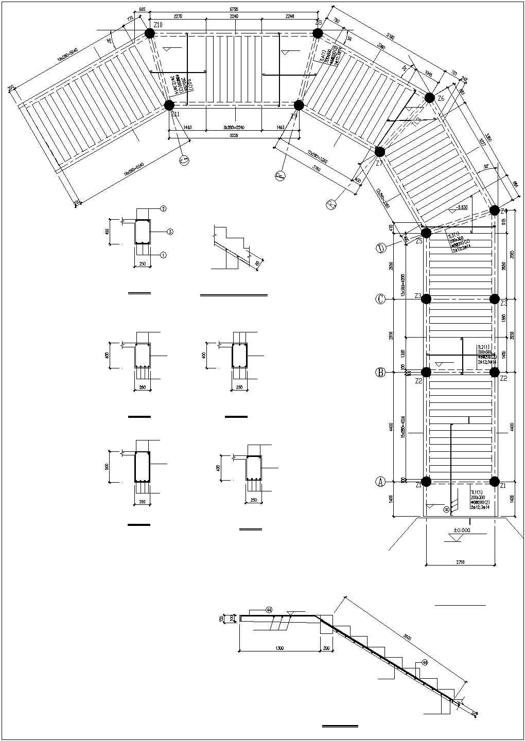 某建筑弧形楼梯建施方案节点详图-图二