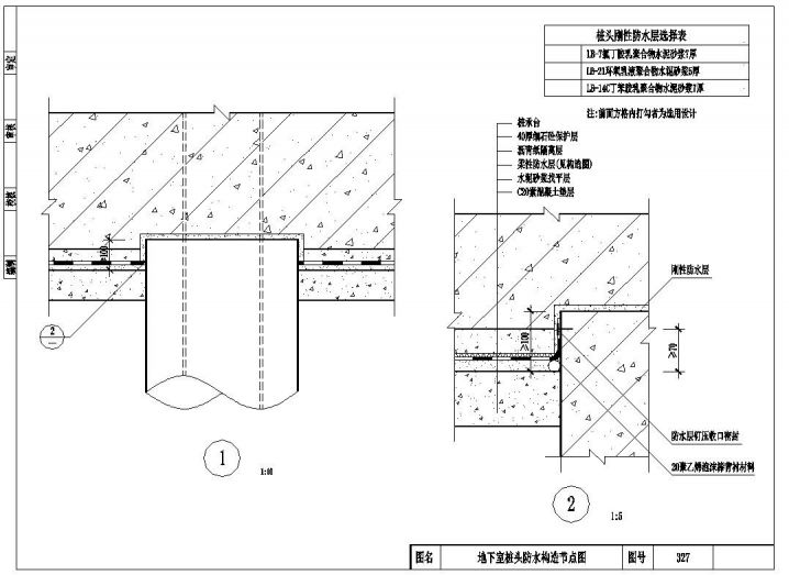 地下室桩头防水构造节点设计图
