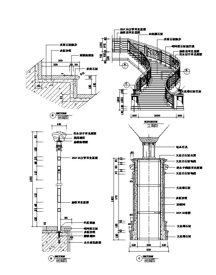 经典弧形楼梯CAD节点详图-图一