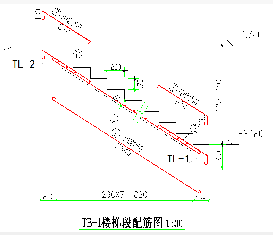 某地某楼梯配筋节点构造详图CAD图纸-图二